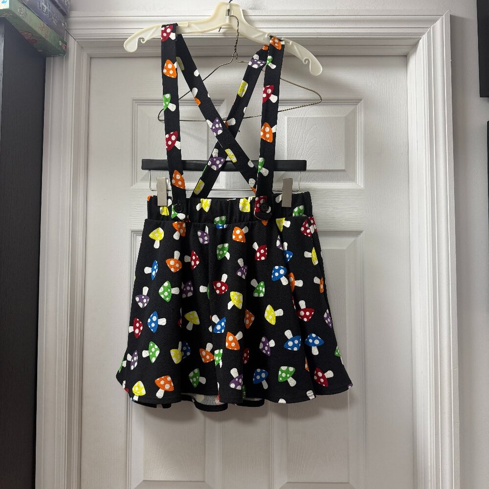 Hot Topic Midnight Hour Rainbow Mushroom Suspender Skirt size XL
